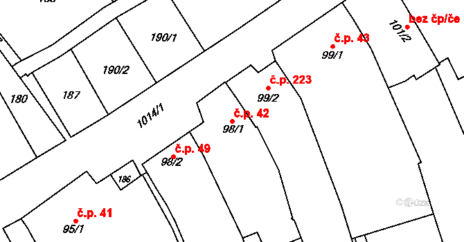 Štarnov 42 na parcele st. 98/1 v KÚ Štarnov, Katastrální mapa