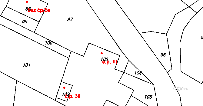 Vranov 11, Mimoň na parcele st. 103 v KÚ Vranov pod Ralskem, Katastrální mapa