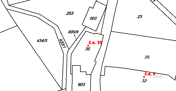 Horní Chobolice 10, Liběšice na parcele st. 35 v KÚ Horní Chobolice, Katastrální mapa