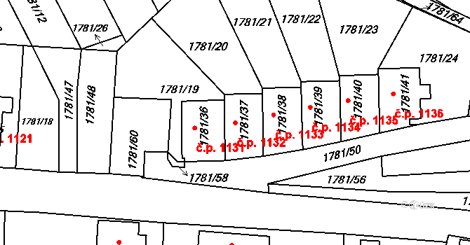 Jilemnice 1132 na parcele st. 1781/37 v KÚ Jilemnice, Katastrální mapa