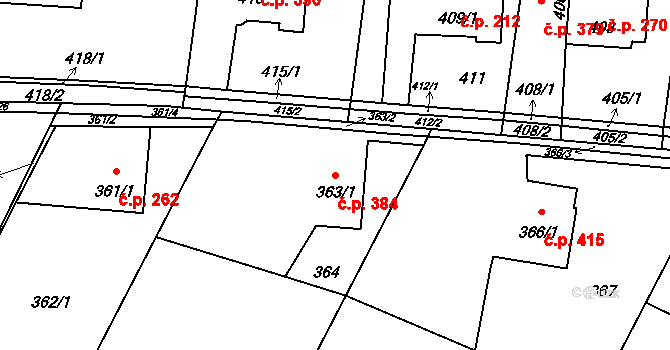 Lutyně 384, Orlová na parcele st. 363/1 v KÚ Horní Lutyně, Katastrální mapa