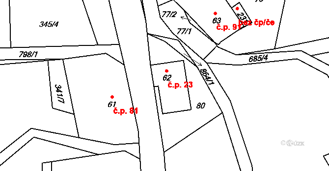 Úbislavice 23 na parcele st. 62 v KÚ Úbislavice, Katastrální mapa