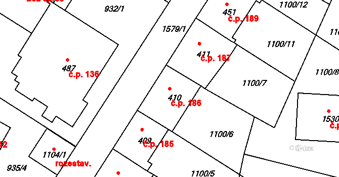 Prachatice II 186, Prachatice na parcele st. 410 v KÚ Prachatice, Katastrální mapa