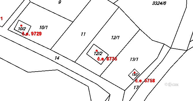 Střekov 8735, Ústí nad Labem na parcele st. 12/2 v KÚ Nová Ves, Katastrální mapa