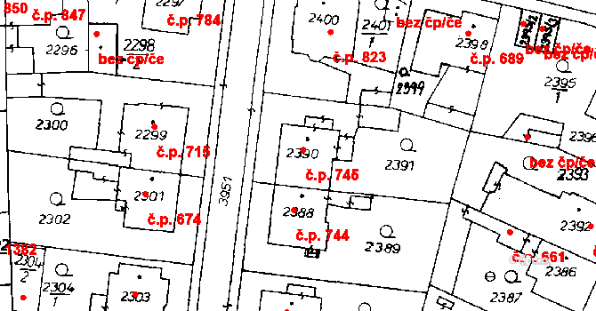 Poděbrady III 745, Poděbrady na parcele st. 2390 v KÚ Poděbrady, Katastrální mapa