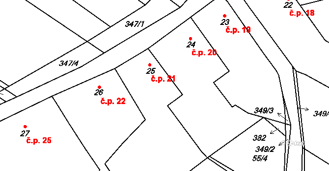 Sedlatice 21 na parcele st. 25 v KÚ Sedlatice, Katastrální mapa
