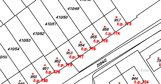 Mařatice 776, Uherské Hradiště na parcele st. 954 v KÚ Mařatice, Katastrální mapa