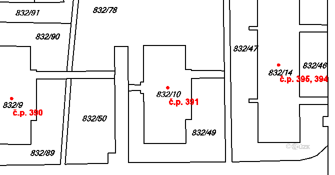 Děčín XXXII-Boletice nad Labem 391, Děčín na parcele st. 832/10 v KÚ Boletice nad Labem, Katastrální mapa
