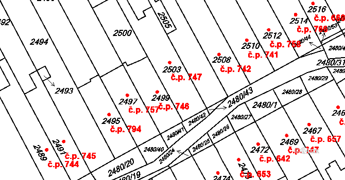 Maloměřice 747, Brno na parcele st. 2503 v KÚ Maloměřice, Katastrální mapa