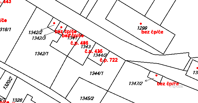 Železný Brod 722 na parcele st. 1344/2 v KÚ Železný Brod, Katastrální mapa