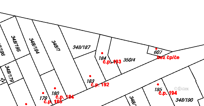 Černčice 193 na parcele st. 184 v KÚ Černčice u Loun, Katastrální mapa