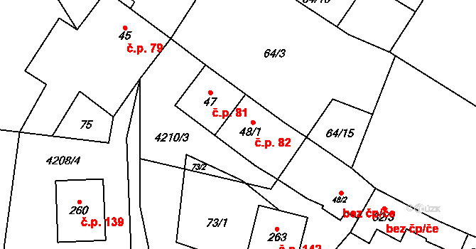 Trstěnice 82 na parcele st. 48/1 v KÚ Trstěnice u Mariánských Lázní, Katastrální mapa