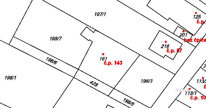 Mezouň 143 na parcele st. 161 v KÚ Mezouň, Katastrální mapa