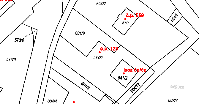 Borohrádek 129 na parcele st. 547/1 v KÚ Borohrádek, Katastrální mapa