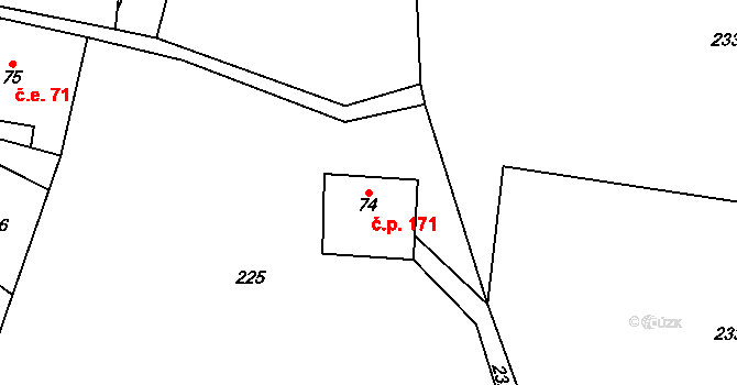 Olešnice v Orlických horách 171 na parcele st. 74 v KÚ Olešnice v Orlických horách, Katastrální mapa