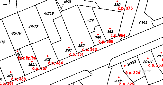 Lomnice nad Lužnicí 352 na parcele st. 360 v KÚ Lomnice nad Lužnicí, Katastrální mapa