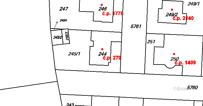 Záběhlice 279, Praha na parcele st. 244 v KÚ Záběhlice, Katastrální mapa