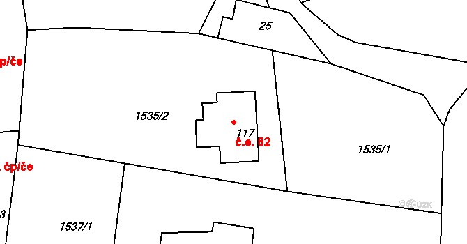 Rumburk 3-Dolní Křečany 62, Rumburk na parcele st. 117 v KÚ Dolní Křečany, Katastrální mapa