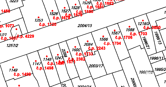 Hodonín 2243 na parcele st. 2084 v KÚ Hodonín, Katastrální mapa