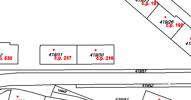 Rumburk 1 216, Rumburk na parcele st. 419/30 v KÚ Rumburk, Katastrální mapa