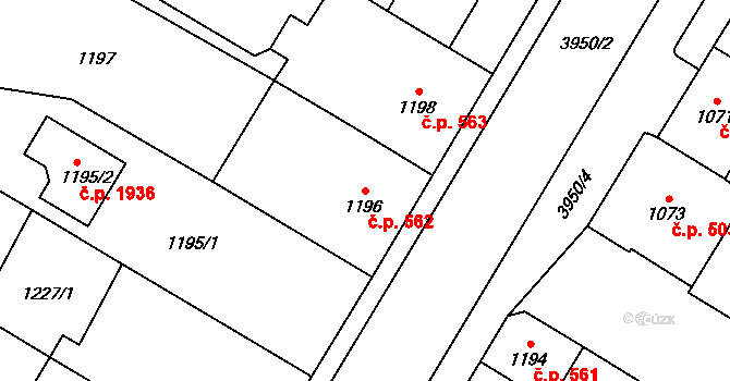 České Budějovice 7 562, České Budějovice na parcele st. 1196 v KÚ České Budějovice 7, Katastrální mapa