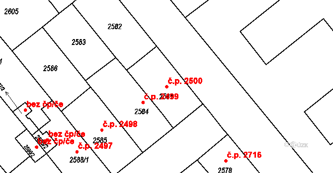 Chomutov 2500 na parcele st. 2581 v KÚ Chomutov II, Katastrální mapa