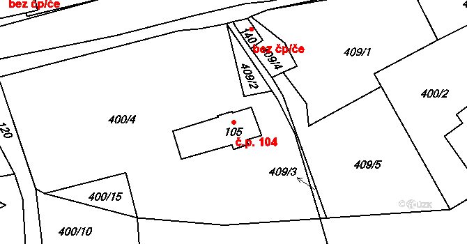 Druzcov 104, Osečná na parcele st. 105 v KÚ Druzcov, Katastrální mapa