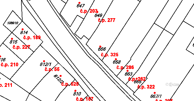 Blučina 325 na parcele st. 656 v KÚ Blučina, Katastrální mapa