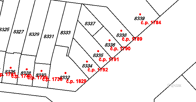 Jižní Předměstí 1791, Plzeň na parcele st. 8335 v KÚ Plzeň, Katastrální mapa