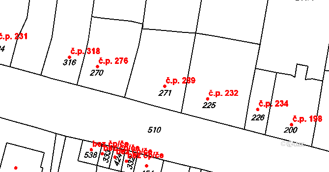 Čechovice 289, Prostějov na parcele st. 271 v KÚ Čechovice u Prostějova, Katastrální mapa