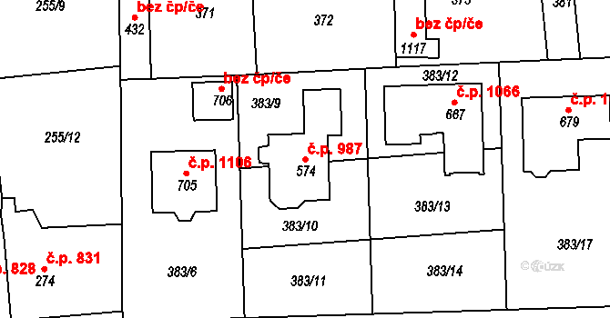 Rudná 987 na parcele st. 574 v KÚ Hořelice, Katastrální mapa