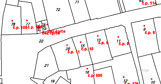 Šluknov 10 na parcele st. 15 v KÚ Šluknov, Katastrální mapa