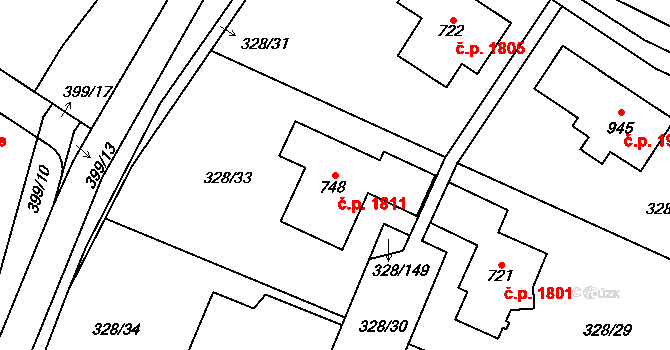 Nový Hradec Králové 1811, Hradec Králové na parcele st. 748 v KÚ Kluky, Katastrální mapa