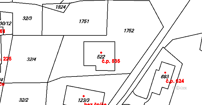 Bílovice 535 na parcele st. 522 v KÚ Bílovice u Uherského Hradiště, Katastrální mapa