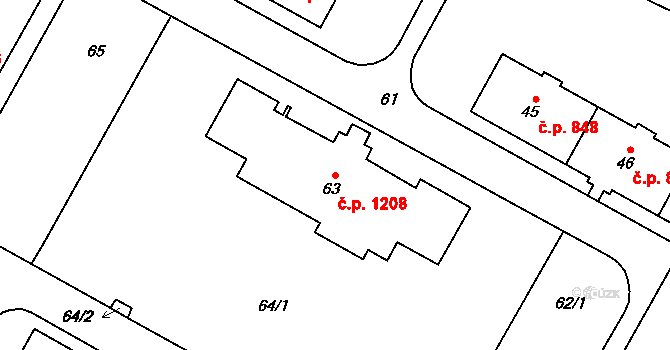 Šumbark 1208, Havířov na parcele st. 63 v KÚ Šumbark, Katastrální mapa