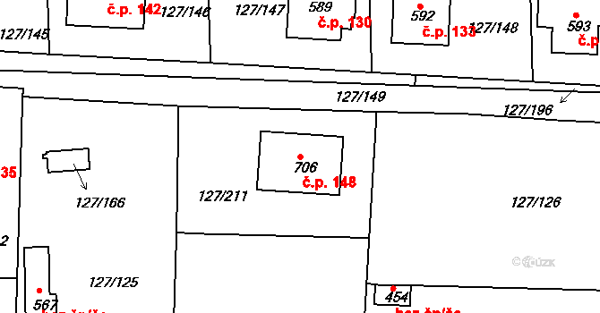 Trhanov 148 na parcele st. 706 v KÚ Trhanov, Katastrální mapa