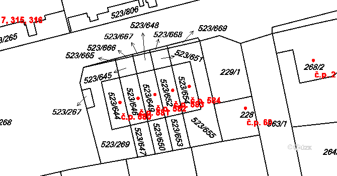 Horní Měcholupy 583, Praha na parcele st. 523/652 v KÚ Horní Měcholupy, Katastrální mapa