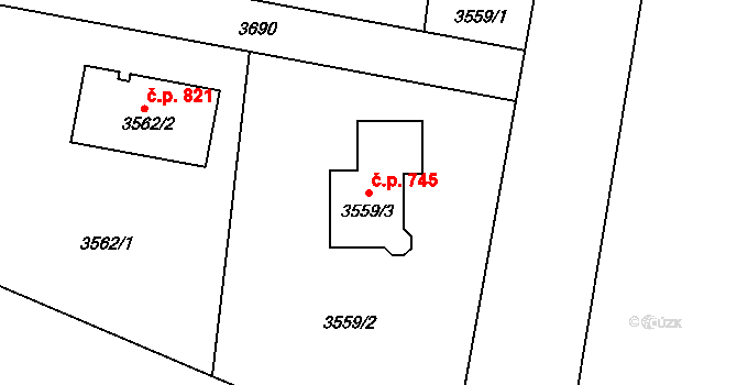 Rumburk 1 745, Rumburk na parcele st. 3559/3 v KÚ Rumburk, Katastrální mapa
