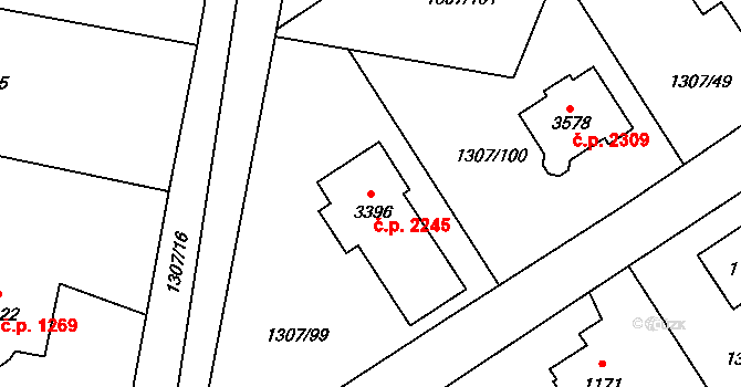 Říčany 2245 na parcele st. 3396 v KÚ Říčany u Prahy, Katastrální mapa