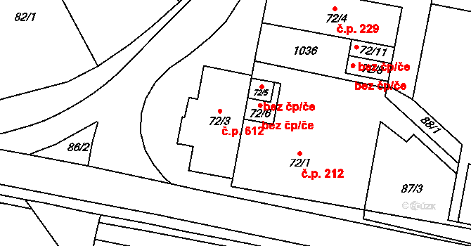 Hrotovice 612 na parcele st. 72/3 v KÚ Hrotovice, Katastrální mapa