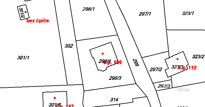 Okrouhlá 186 na parcele st. 298/4 v KÚ Okrouhlá u Nového Boru, Katastrální mapa