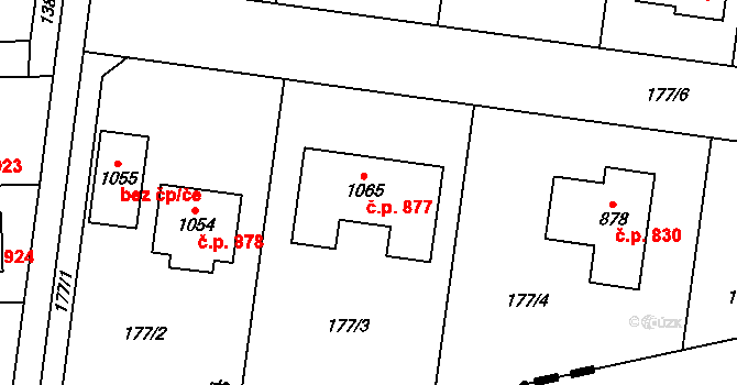 Hovorčovice 877 na parcele st. 1065 v KÚ Hovorčovice, Katastrální mapa