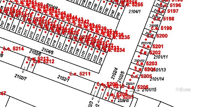 Kadaň 5234 na parcele st. 2124 v KÚ Kadaň, Katastrální mapa