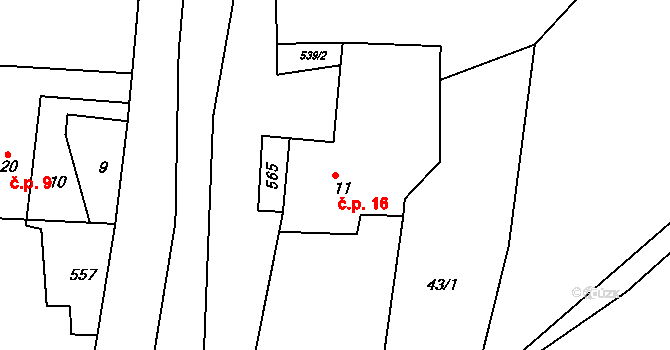 Trhavice 16, Norberčany na parcele st. 11 v KÚ Trhavice, Katastrální mapa