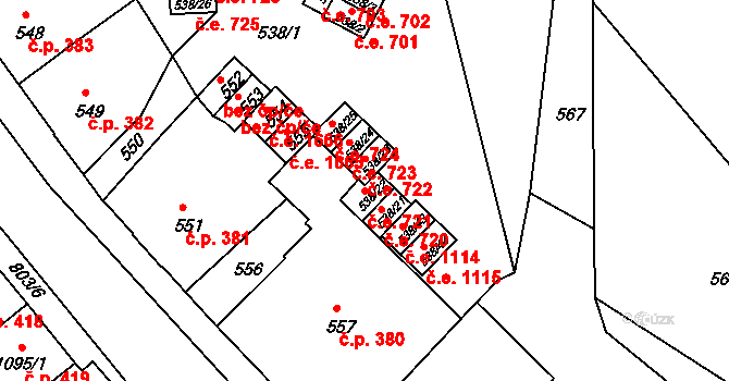 Děčín IV-Podmokly 721, Děčín na parcele st. 538/22 v KÚ Podmokly, Katastrální mapa