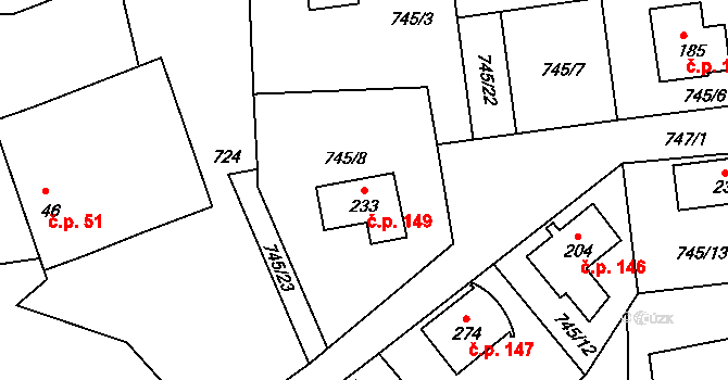 Klení 149, Benešov nad Černou na parcele st. 233 v KÚ Klení, Katastrální mapa