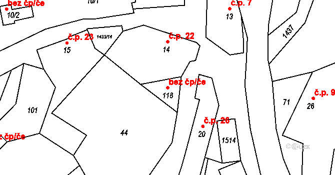 Divišov 39401022 na parcele st. 118 v KÚ Zdebuzeves, Katastrální mapa