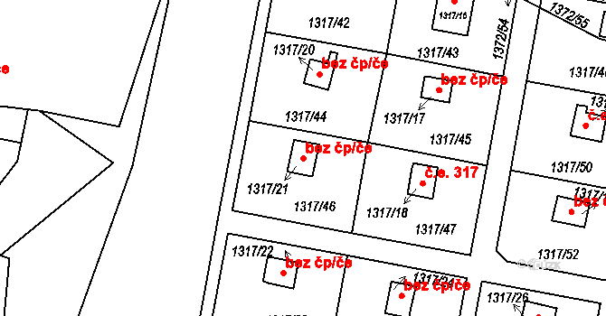 Praha 40453022 na parcele st. 1317/21 v KÚ Hloubětín, Katastrální mapa