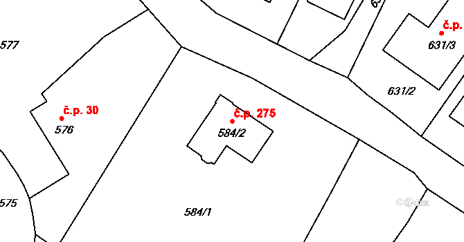 Lhota 275 na parcele st. 584/2 v KÚ Lhota u Zlína, Katastrální mapa