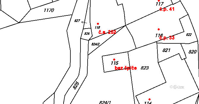 Černíny 43983022 na parcele st. 62/1 v KÚ Bahno, Katastrální mapa